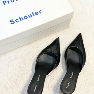 Proenza Schouler Spike Mules Black Mesh Kitten Heel Size 36
